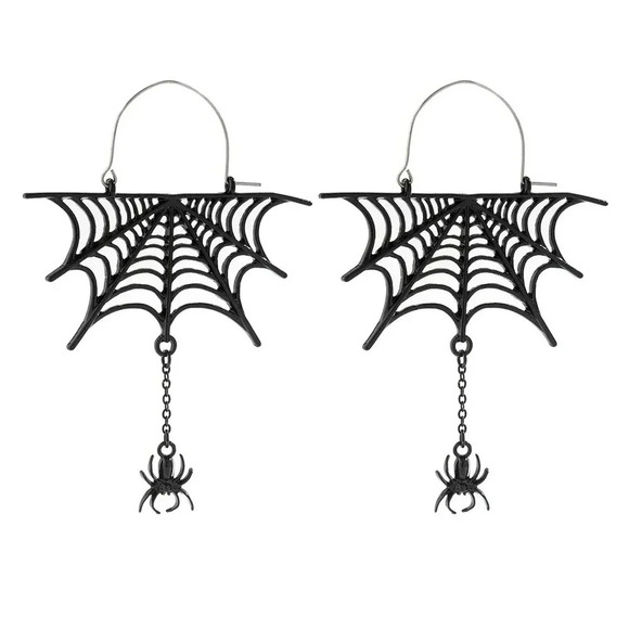 Halloween Sweet Cool Spider Mesh Fringe Earrings Dark Wind Metal Cutout - Picture 6 of 6